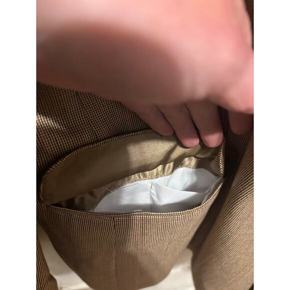 346 Brooks Brothers Silk Wool Plaid Blazer Sport Coat Suit Jacket 46 L Brown Tan - Picture 9 of 13